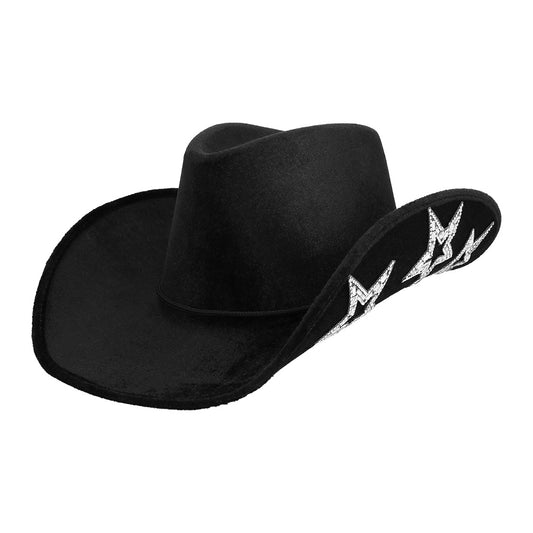Chapeau Cowboy Noir Strass Étoiles - Déguisement Western