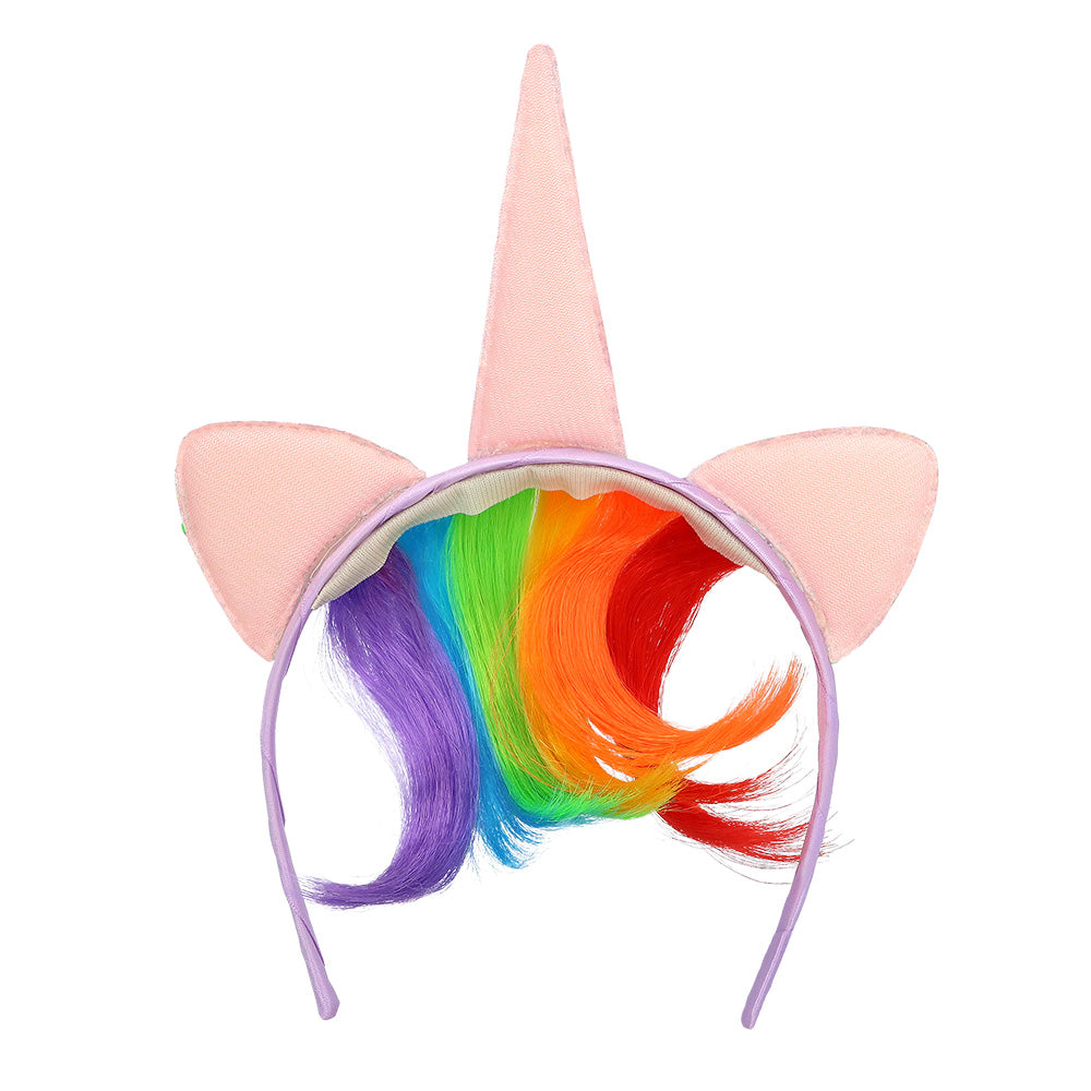 Serre-tête Licorne Paillettes Arc-en-ciel avec Cheveux