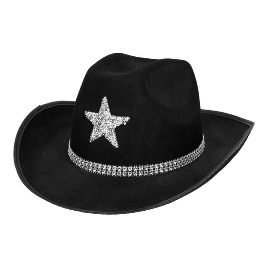 Chapeau Cowboy Noir Paillettes Étoile - Déguisement Western