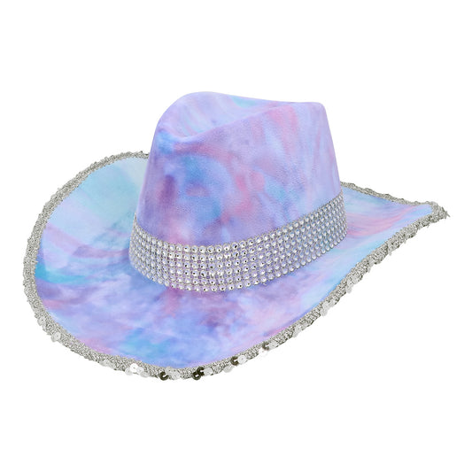 Chapeau Cowboy Paillettes Tie-Dye Rose Violet - Déguisement Adulte