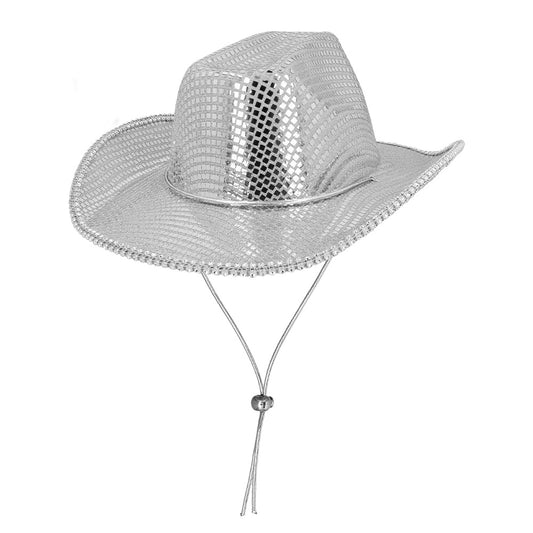 Chapeau Cowboy Sequins Argent - Accessoire Disco Shimmer