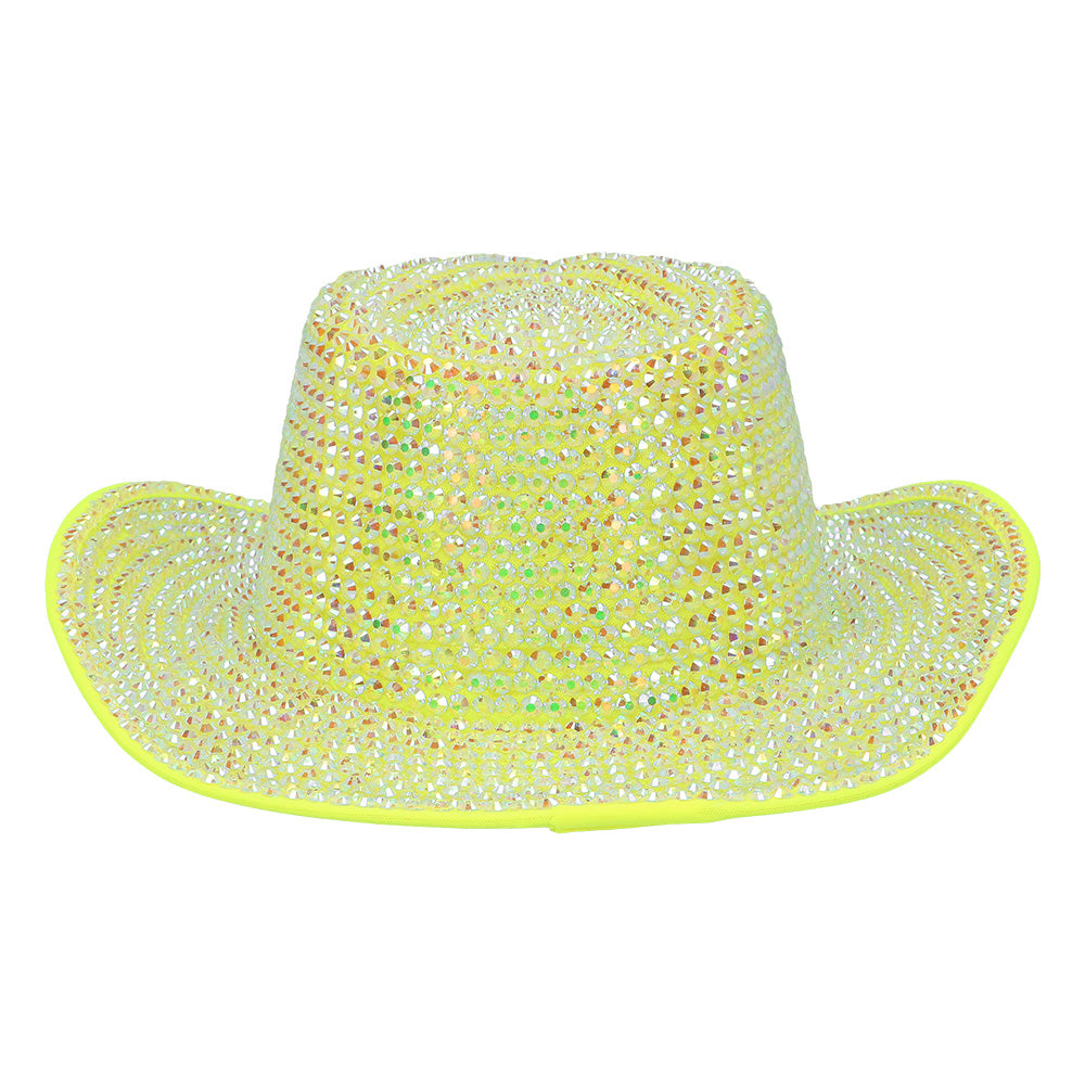 Chapeau Cowboy Jaune Paillettes UV Blacklight 58cm