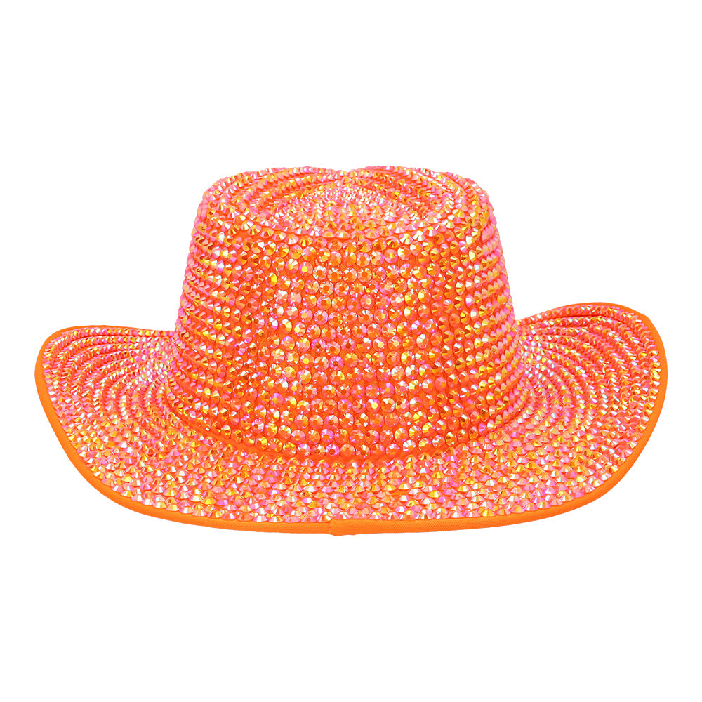 Chapeau Cowboy Paillettes Orange Fluo UV Blacklight