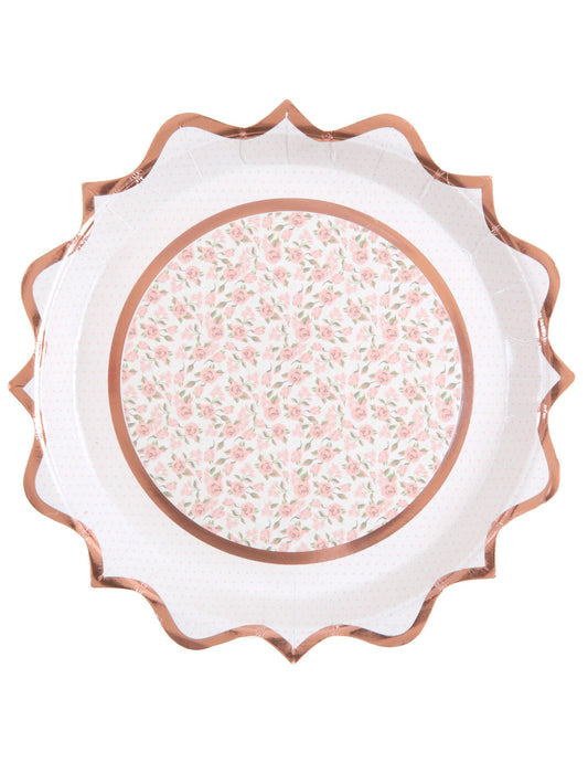 10 Assiettes en carton rose gold floral 22,5 cm