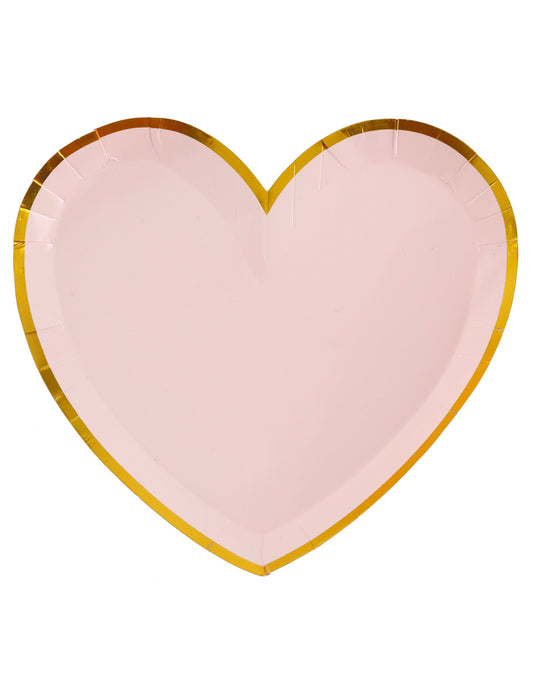 10 Assiettes carton c?ur rose et or 22,5 x 20 cm
