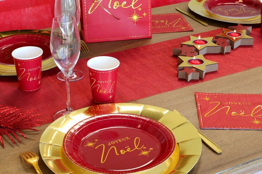 10 Gobelets en carton Joyeux Noël rouges et dorés 7,8 x 9,7 cm