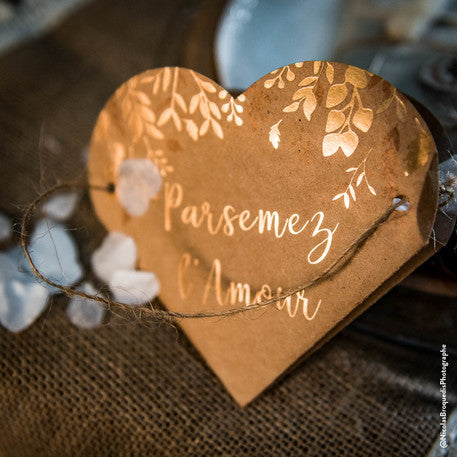 10 Sacs c?ur végétal Parsemez l'amour kraft et bronze 12 x 13 cm