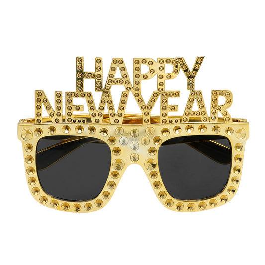 Lunettes Happy New Year Dorées à Strass - Accessoire Soirée Année Nouvelle