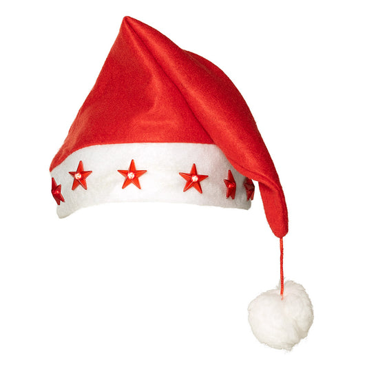 Bonnet de Père Noël lumineux avec étoiles LED rouges