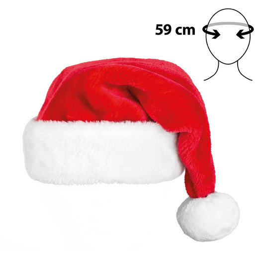 Bonnet Père Noël Luxe Peluche Rouge et Blanc 59 cm
