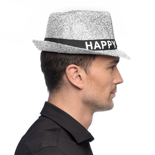 Chapeau Gris Paillettes « HAPPY » - Accessoire Fête Adulte
