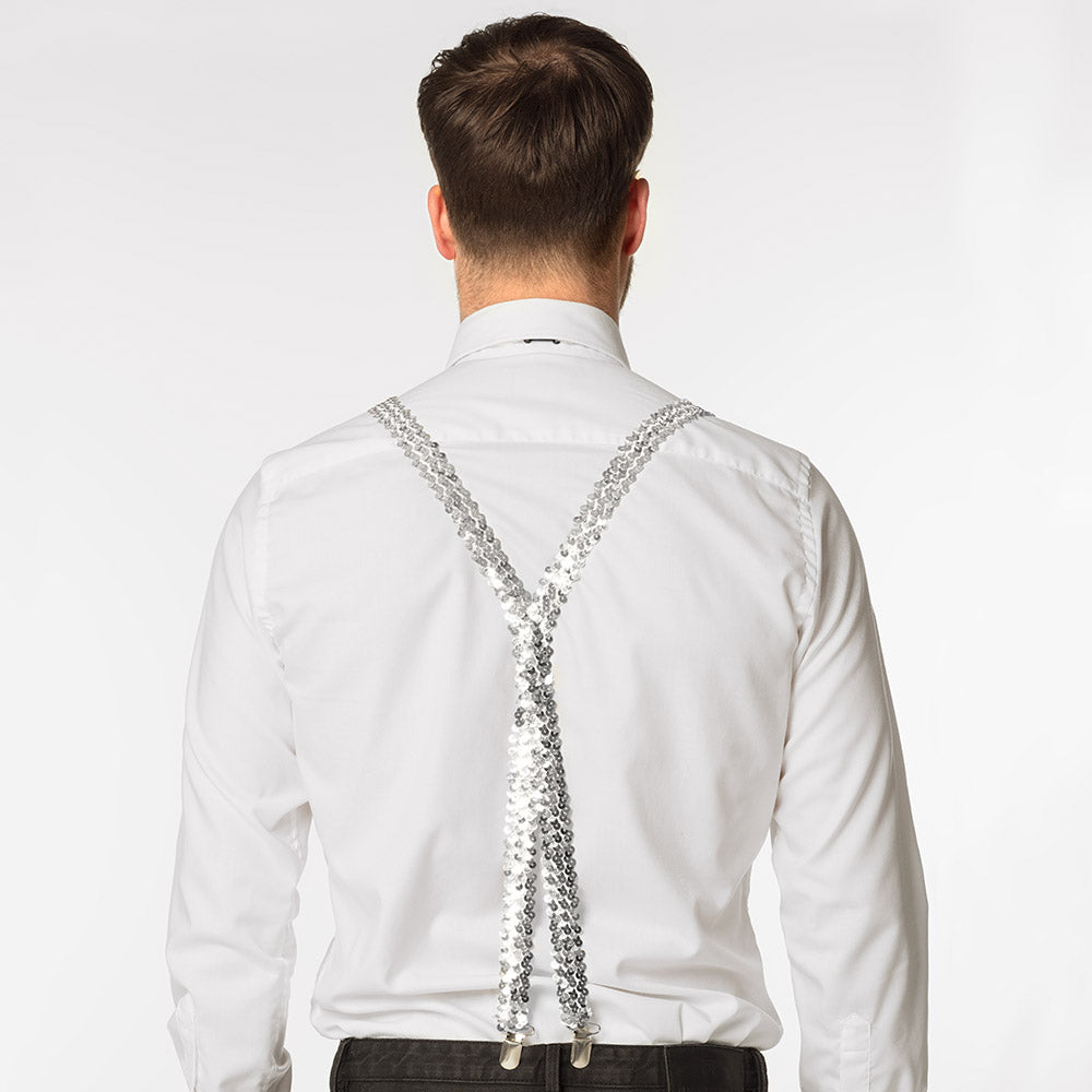 Kit Disco Paillettes Blanc - Lunettes + Nœud + Bretelles