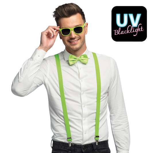 Kit Soirée Néon Vert Fluo - Lunettes, Nœud Pap' et Bretelles