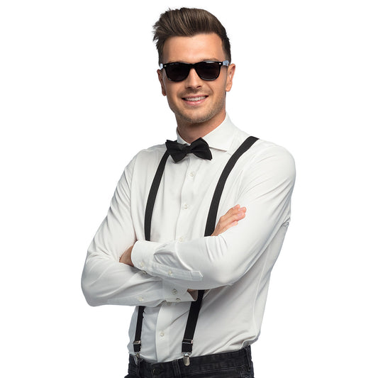 Kit Accessoires Soirée Chic - Lunettes, Noeud Pap' et Bretelles Noires