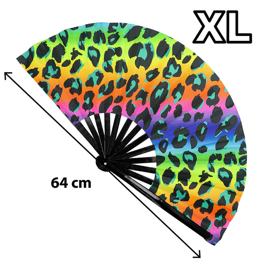 Éventail Léopard Multicolore UV Blacklight 64cm