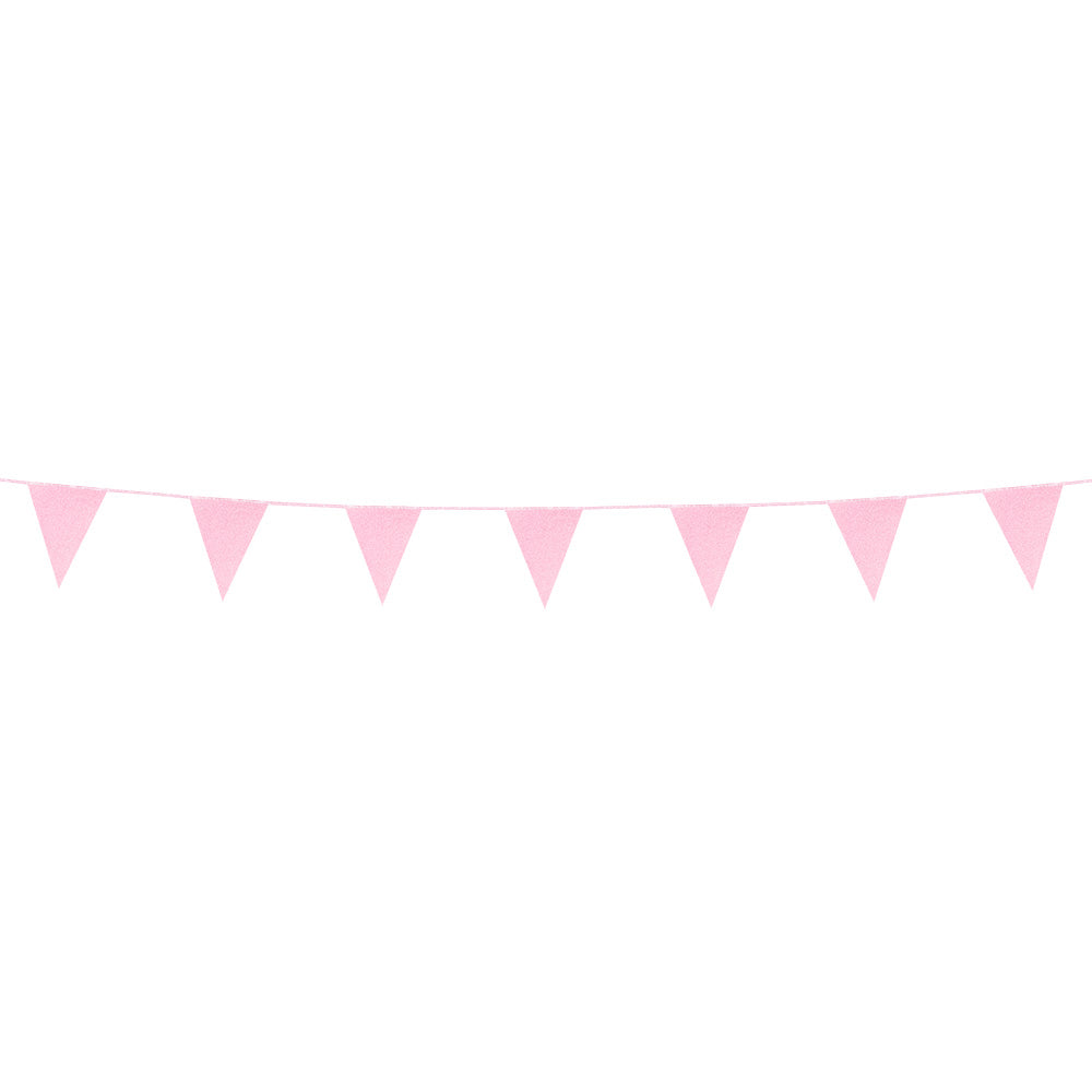 Guirlande Fanions Rose Poudré - 7 Drapeaux Triangulaires 16x20cm