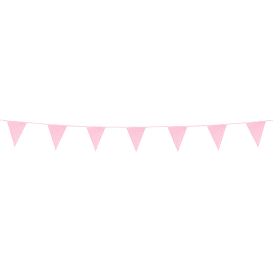 Guirlande Fanions Rose Poudré - 7 Drapeaux Triangulaires 16x20cm