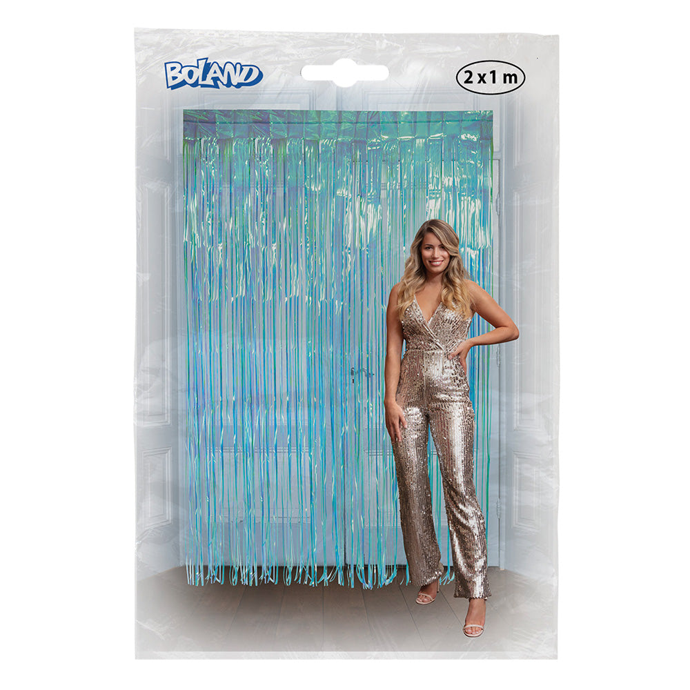 Rideau Lamé Holographique Turquoise 2x1m - Décoration Fête