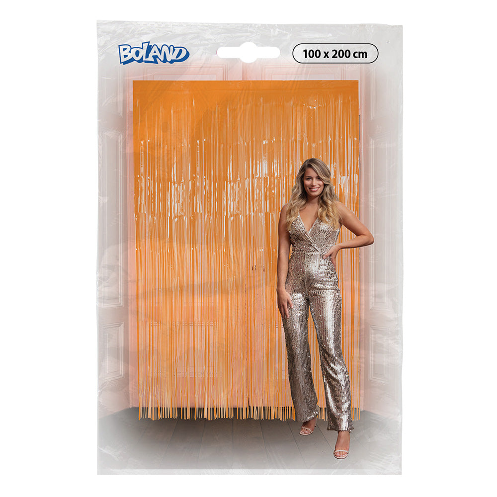 Rideau Frangé Orange Fluo 100x200cm - Déco Fête Spectaculaire