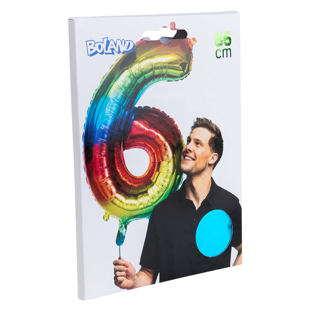 Ballon Chiffre 6 Arc-en-ciel 63cm - Géant Hélium