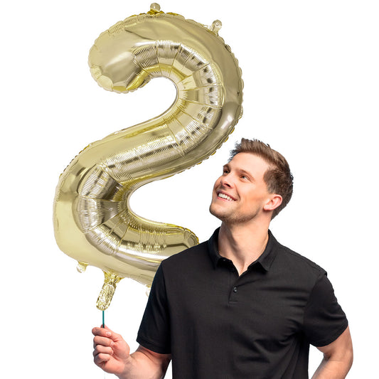 Ballon Chiffre 2 Or 86cm - Décoration Anniversaire XXL