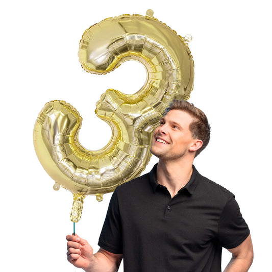 Ballon Chiffre 3 Or 86cm - Fête et Anniversaire