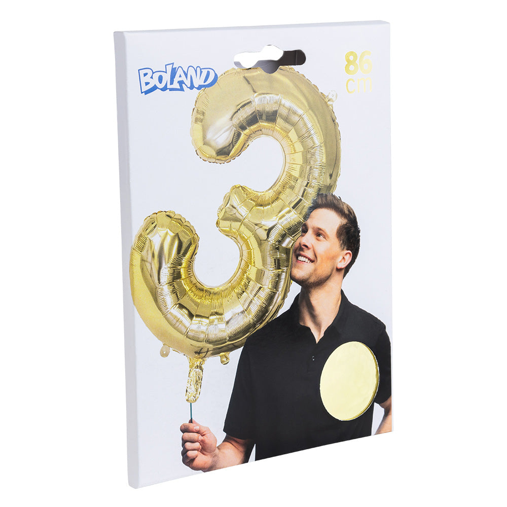 Ballon Chiffre 3 Or 86cm - Fête et Anniversaire