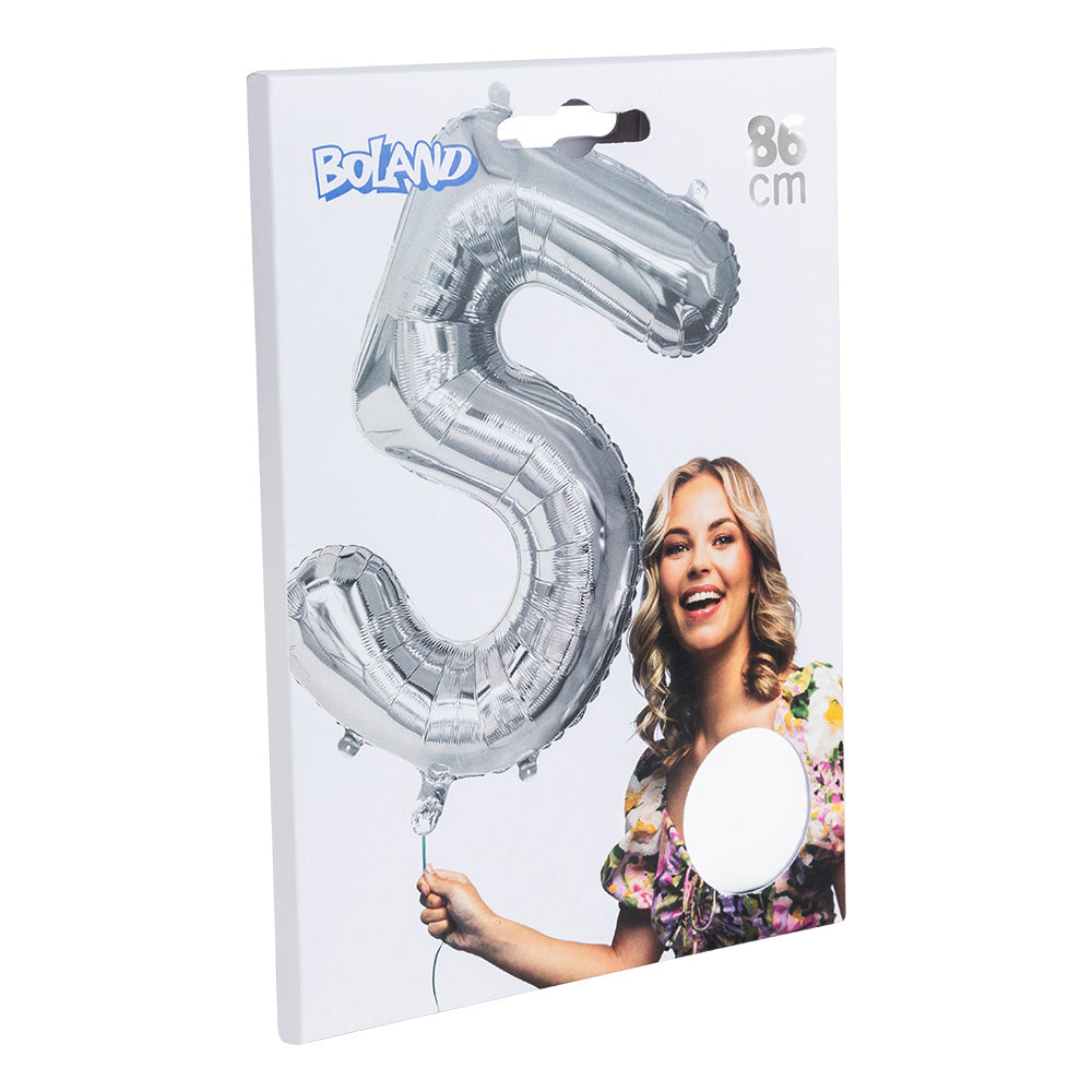 Ballon Chiffre 5 Argent 86 cm - Fête et Anniversaire