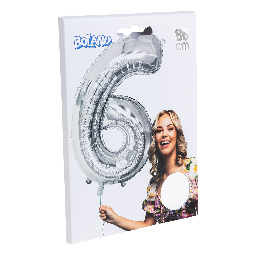 Ballon Géant Chiffre 6 Argent 86cm - Fête et Anniversaire