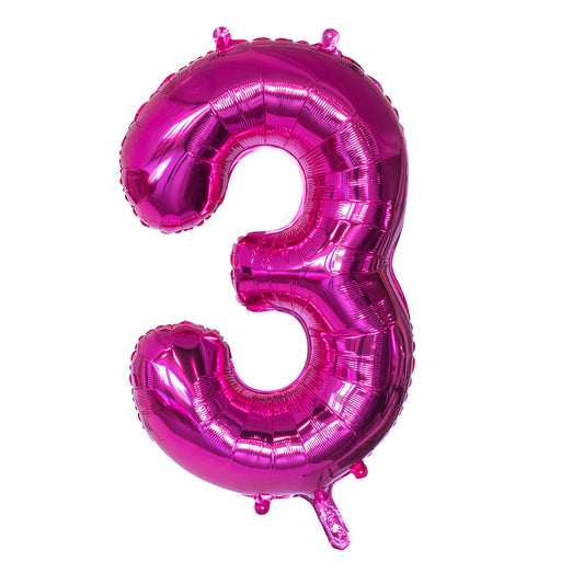 Ballon Chiffre 3 Géant Rose Fuchsia 86cm - Hélium