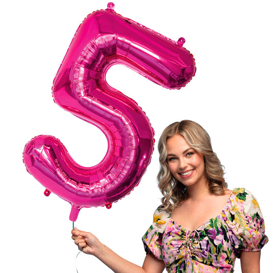Ballon Chiffre 5 Géant Rose Fuchsia 86cm - Fête & Anniversaire