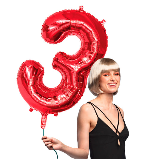 Ballon Chiffre 3 Rouge 86cm - Décoration Anniversaire
