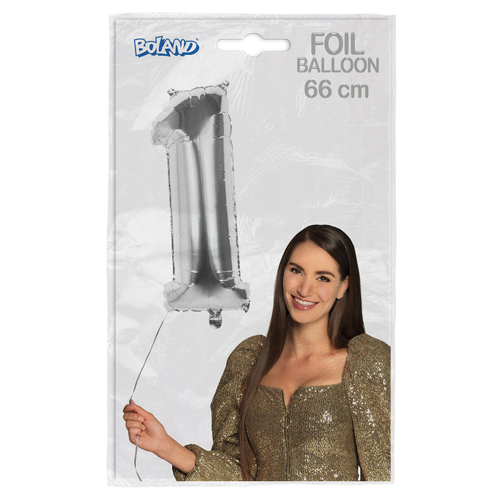 Ballon chiffre 1 argent 66 cm - Décoration fête