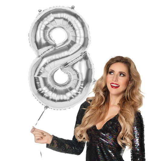 Ballon Chiffre 8 Argent Géant - Décoration Fête & Anniversaire