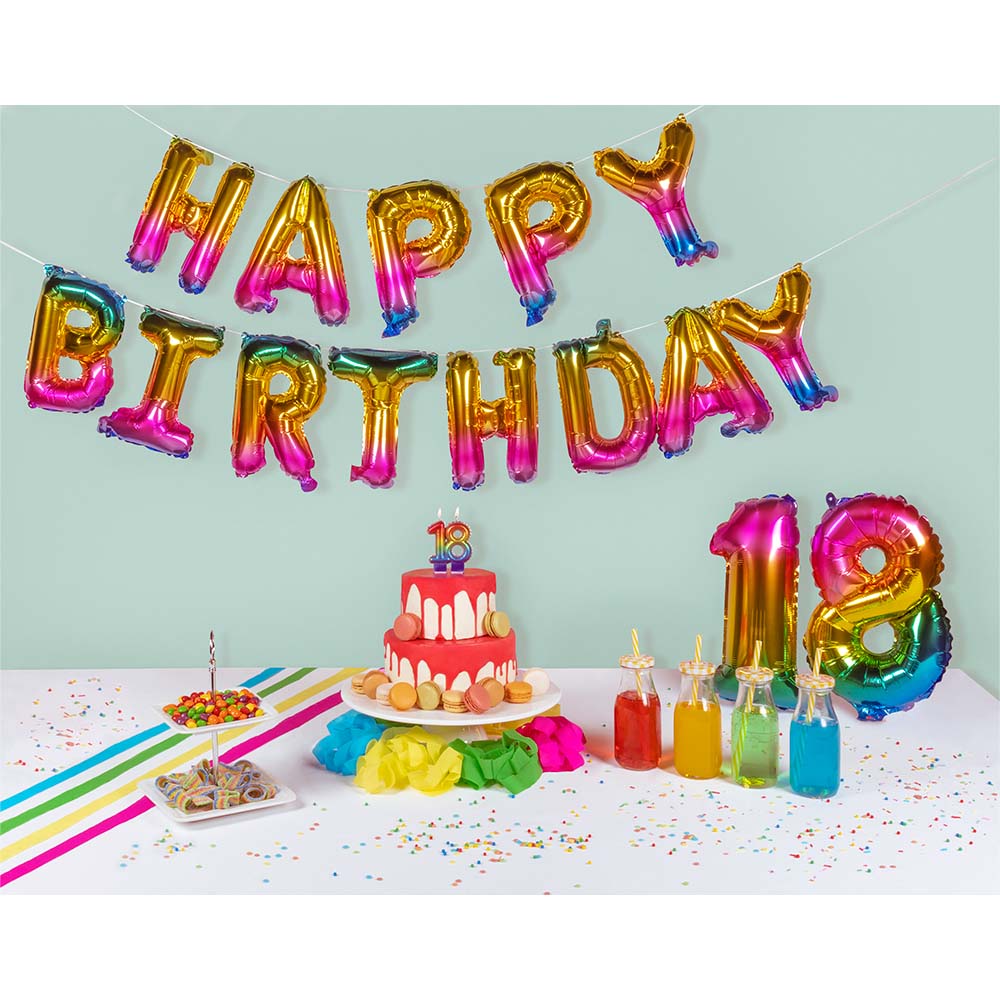 Guirlande Happy Birthday Arc-en-Ciel Multicolore 16 Lettres
