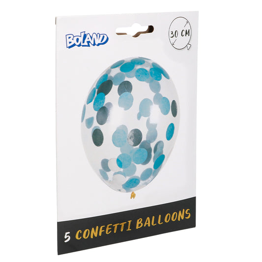 Ballons Confettis Bleu 30cm - Lot de 5 Ballons Hélium