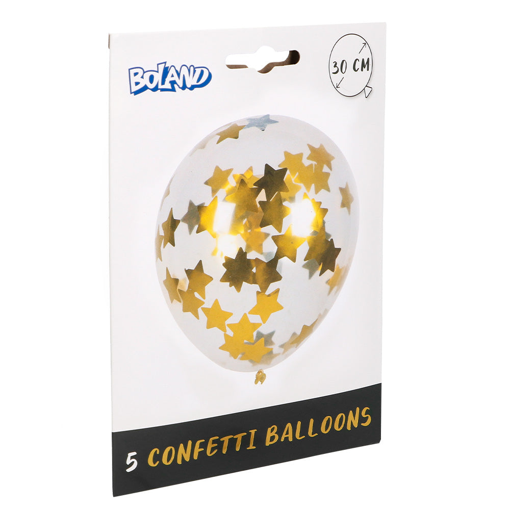 Ballons Confettis Étoiles Dorées 30 cm - Set de 5