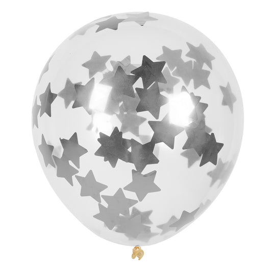 Ballons Confettis 30 cm Étoiles Argent - Pack de 5