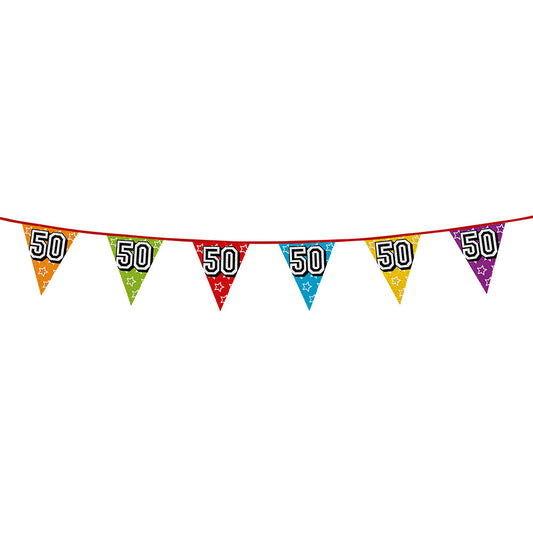 Guirlande Fanions 50 ans Multicolore 8m - Décoration Anniversaire