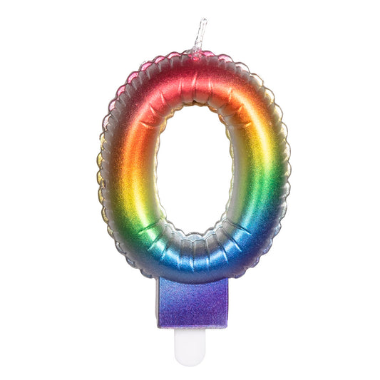 Bougie chiffre 0 arc-en-ciel pour gâteau d'anniversaire