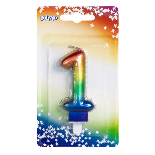 Bougie Chiffre 1 Arc-en-Ciel pour Gâteau d'Anniversaire