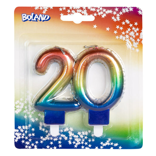 Bougies Chiffres 20 Gâteau Arc-en-ciel Multicolore