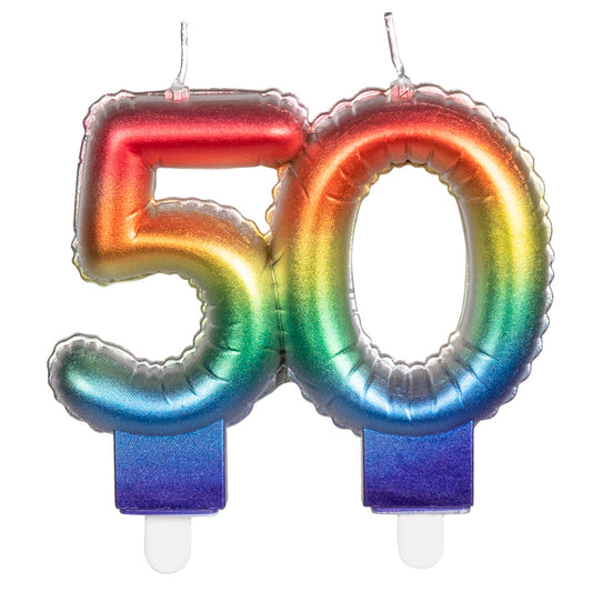 Bougies Chiffre 50 Arc-en-Ciel - Décoration Gâteau Anniversaire