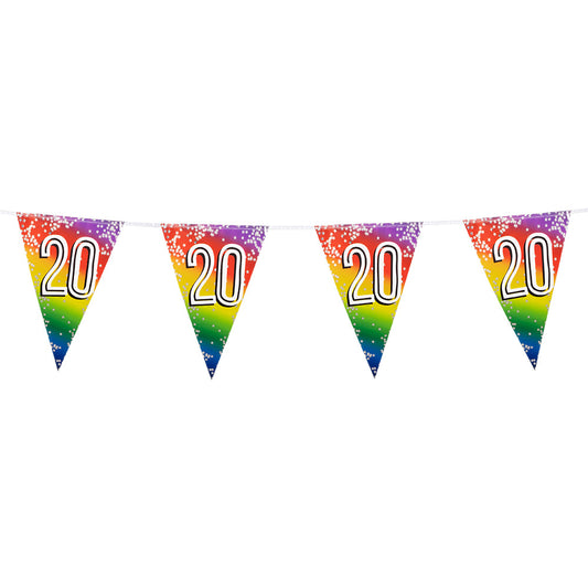 Guirlande Fanions Anniversaire 20 ans Arc-en-ciel avec Étoiles