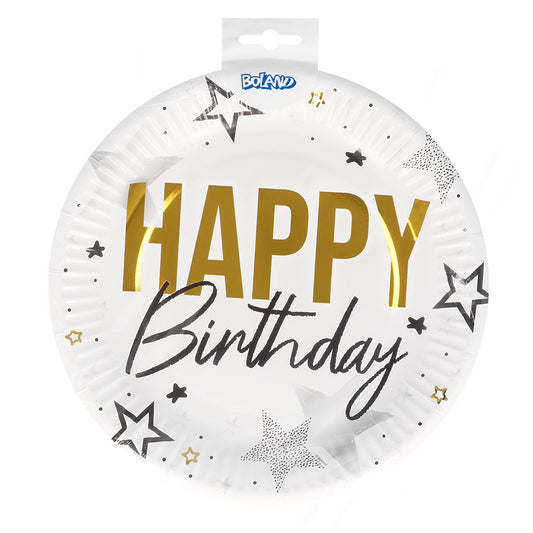 Assiette Happy Birthday Étoiles Dorées - Décoration Fête