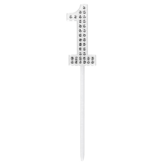 Bougie Chiffre 1 Strass Argent - Cake Topper Anniversaire