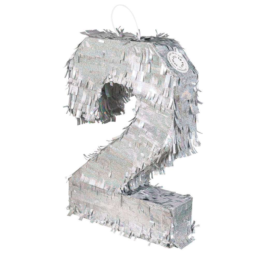 Piñata Numéro 2 Holographique avec Frangles - Accessoire Fête
