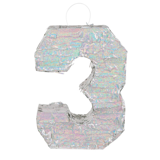 Piñata Chiffre 3 Holographique - Accessoire Fête Anniversaire