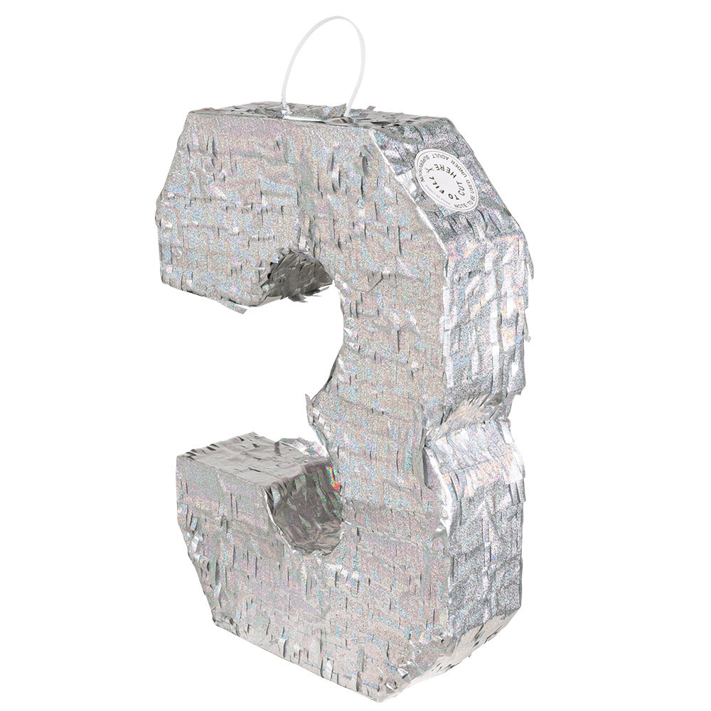 Piñata Chiffre 3 Holographique - Accessoire Fête Anniversaire