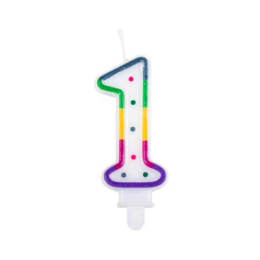 Bougie Chiffre 1 Multicolore - Décoration Gâteau d'Anniversaire